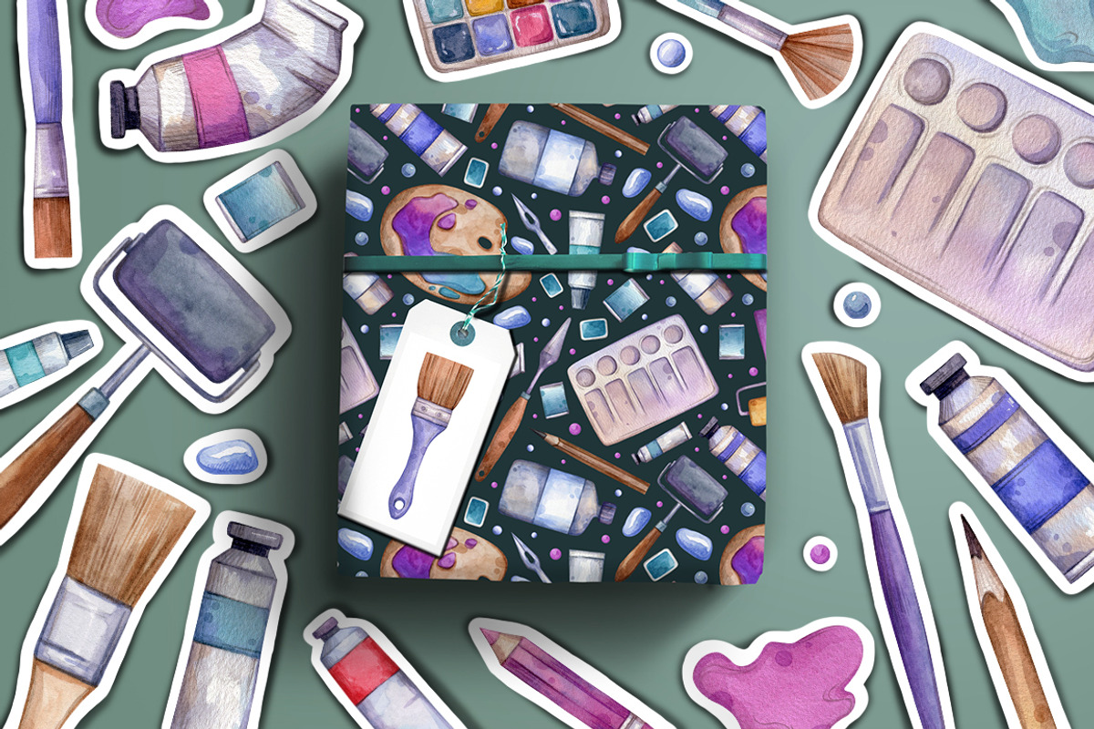 Watercolor Art Supplies |80 elements, an Education Illustration by Aquarellka (Photo 5 of 6)