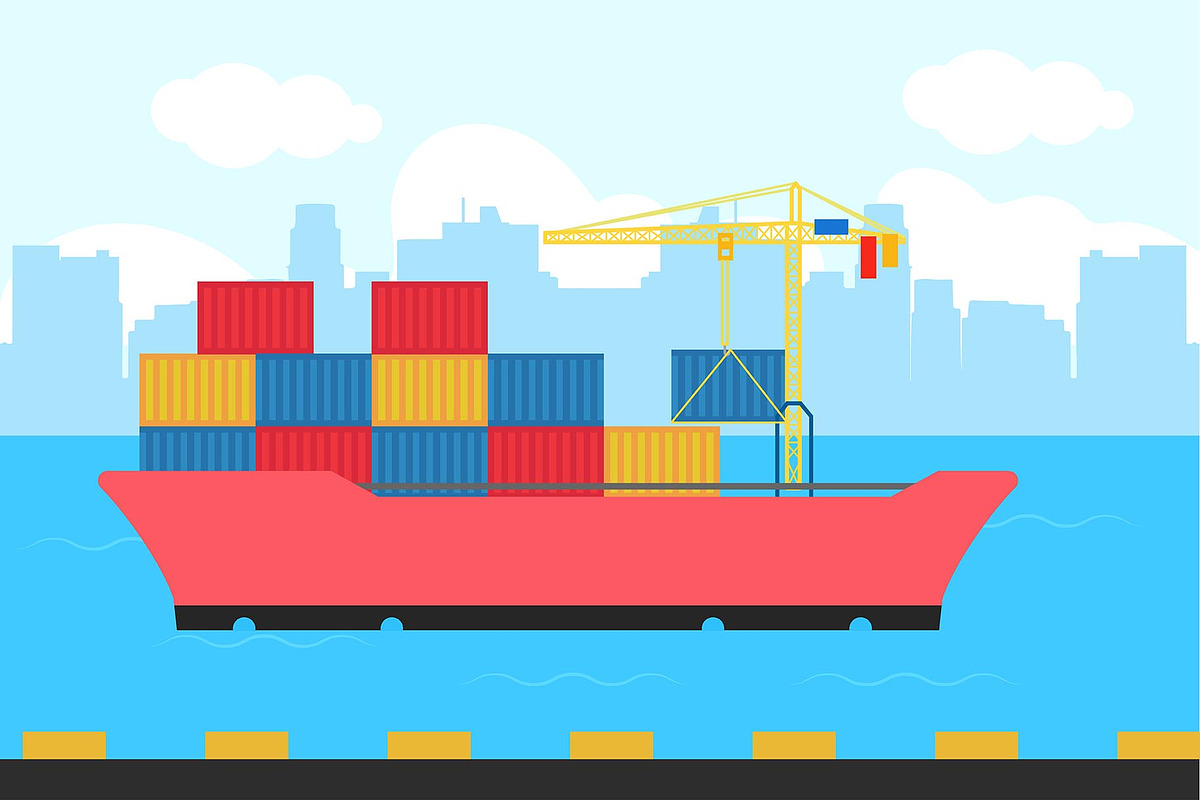 Container Ship at Freight Port Pack, a Technology Illustration by bungamustia (Photo 5 of 12)