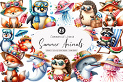 Watercolor Summer Animals PNG, an Illustration by SinaCreation (Thumbnail 1 of 5)