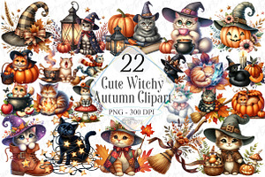 Cute Witchy Autumn Clipart PNG, a Graphic by designcity5