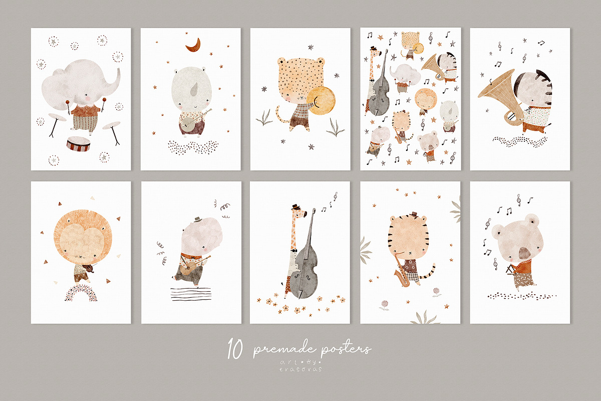 JUNGLE JAZZ watercolour set, an Animal Illustration by erasovas (Photo 6 of 11)
