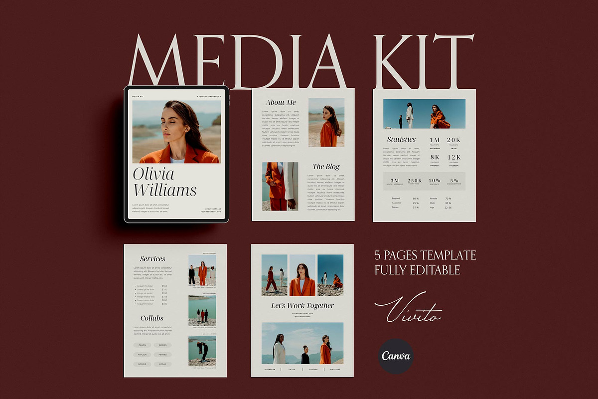 Influencer Media Kit Canva Template, a Print Template by Sierra Creative Studio (Photo 1 of 7)