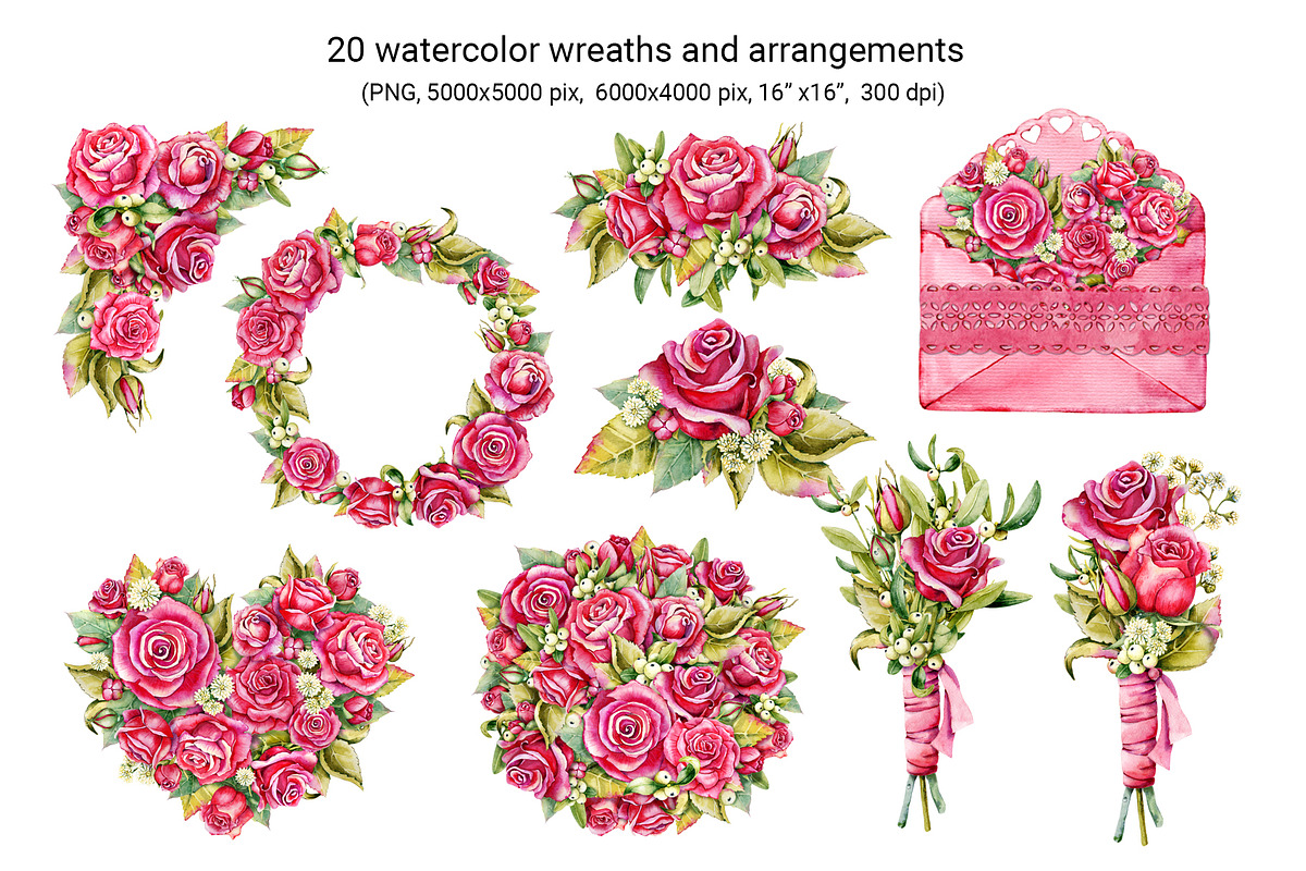 Red roses, floral watercolor set, an Illustration by Artmanata (Photo 3 of 16)