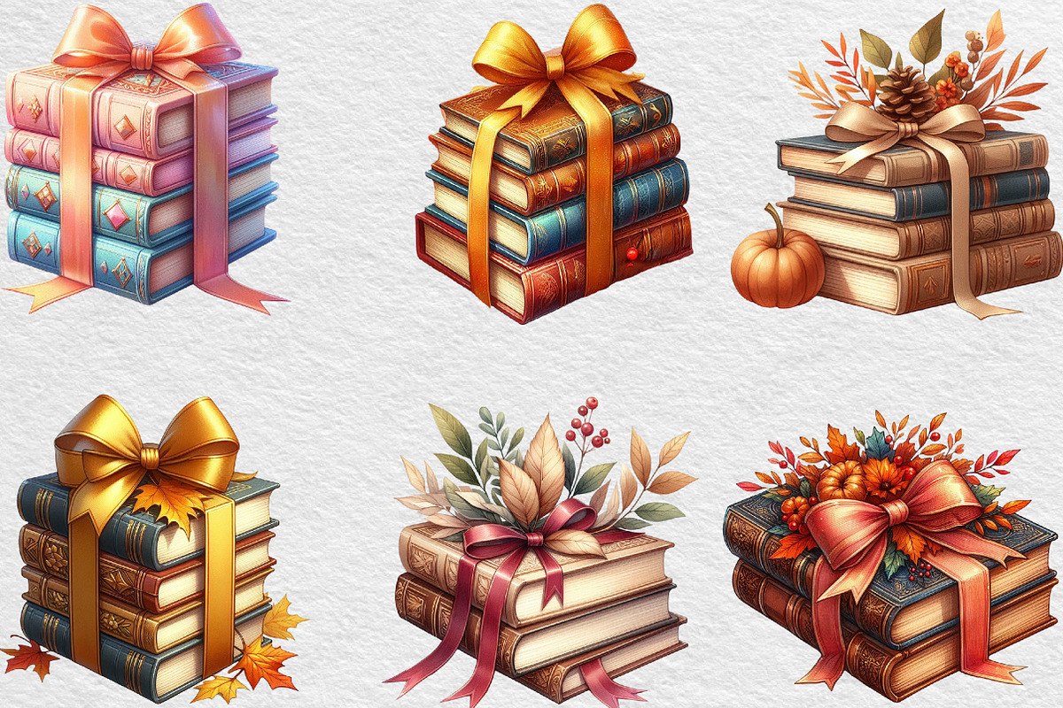 Autumn Bow Book Stack Clipart, an Illustration by Black Bird Studio (Photo 3 of 4)