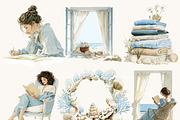 Watercolor Coastal Planner Clipart, a Person Illustration by BusyDaydesign (Thumbnail 4 of 9)