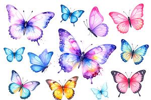 Set Of Butterfly In Watercolor Style, an Animal Illustration by Black White Mouse Design