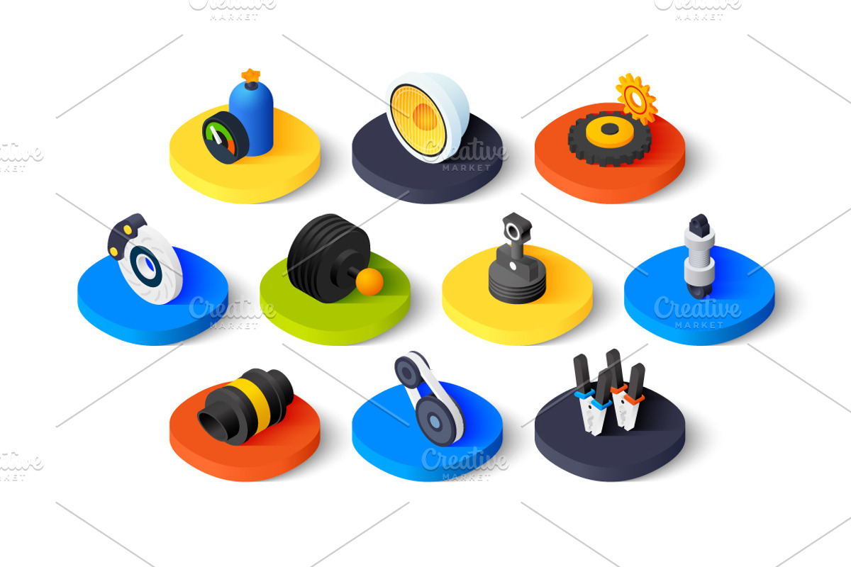 Isometric icons - Car Parts, Service, an Icon by sidmaydesign (Photo 3 of 3)