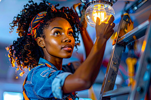 Young electrician installing ceiling lighting fixtures, a Photo by DanFLCreativo