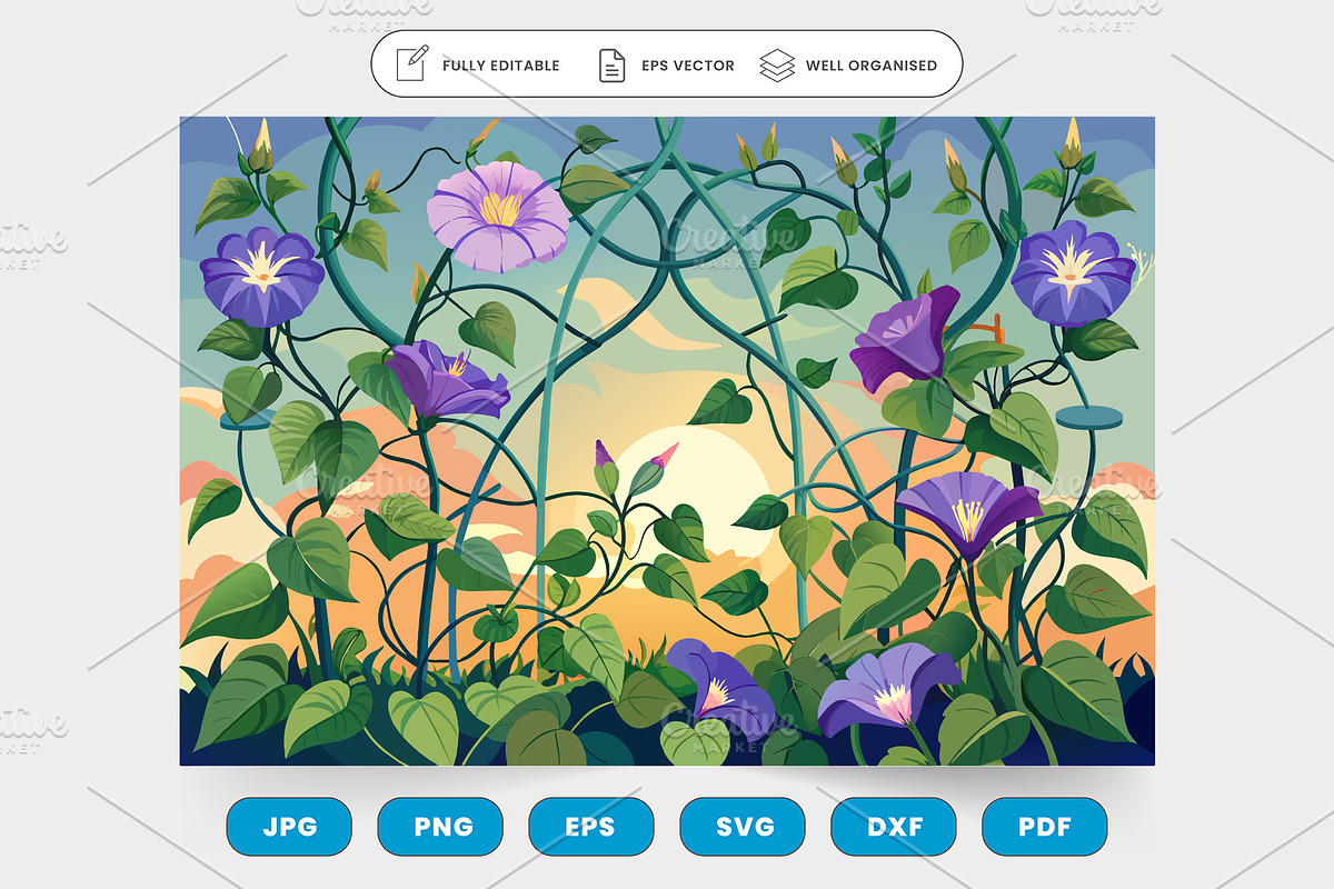 Ethereal morning glories climbing a, a Graphic by SaroStock