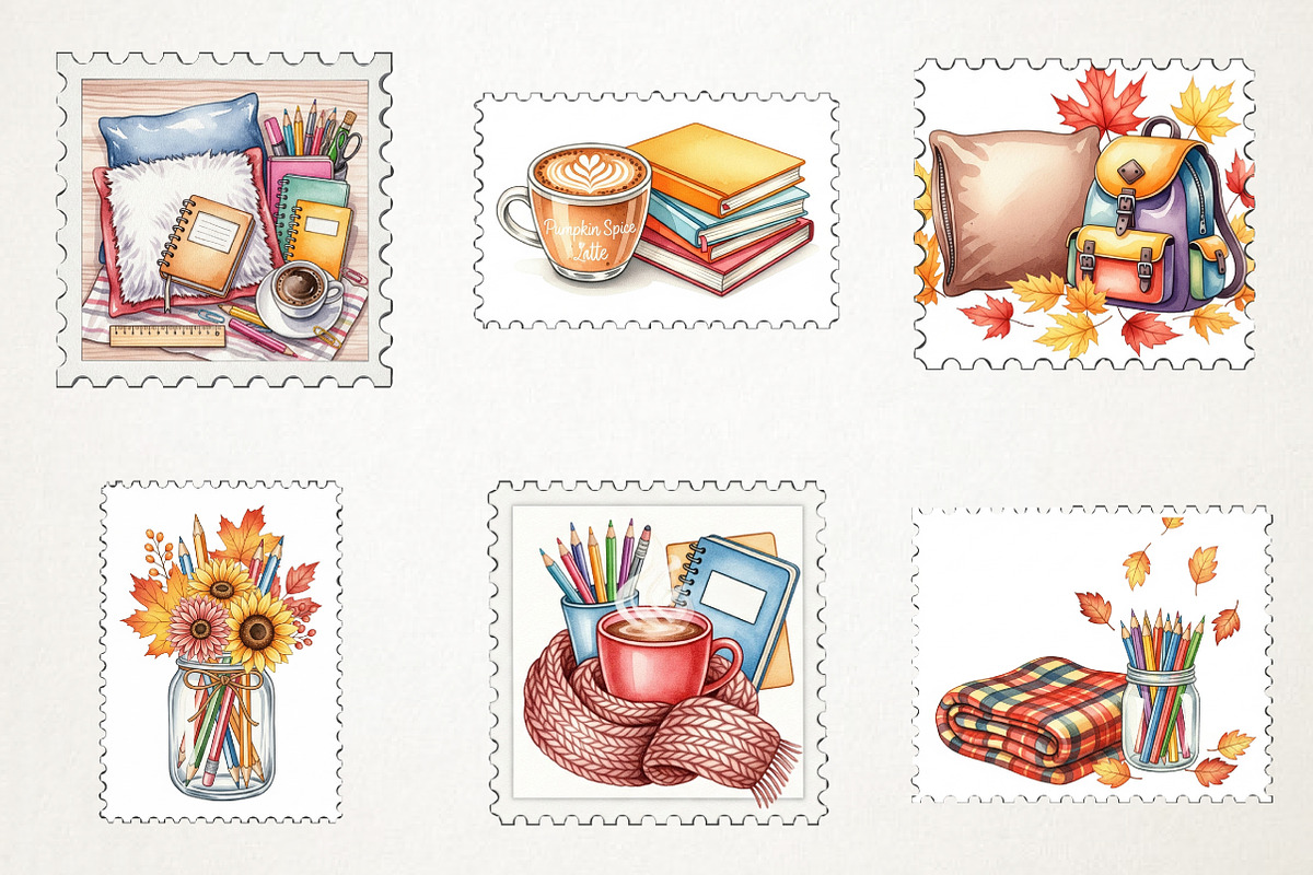 Cozy Back To School Postage Stamp, an Illustration by RobertsArt (Photo 4 of 5)
