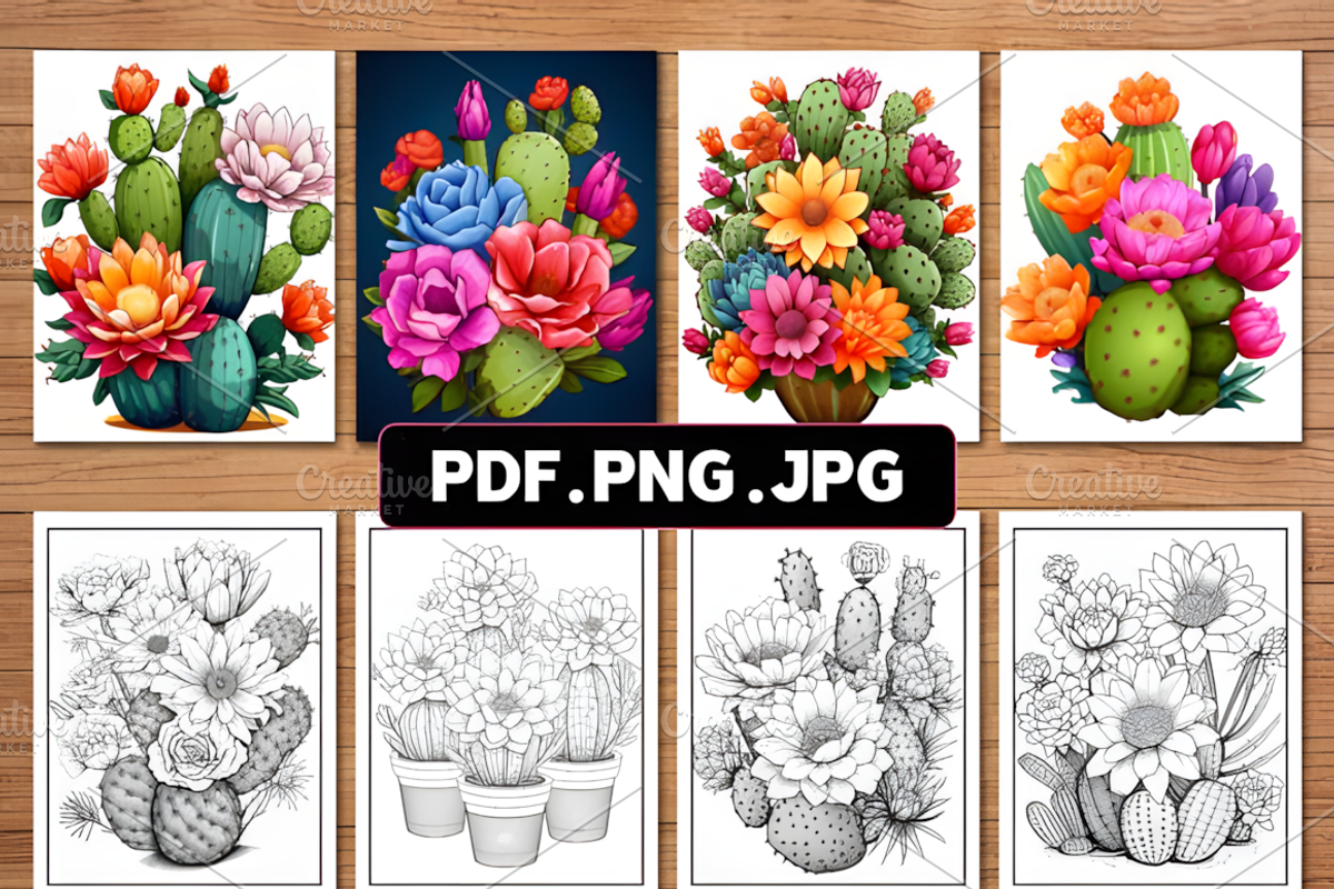 Floral Cactus Coloring Pages, an Illustration by Ink Gallery (Photo 2 of 4)
