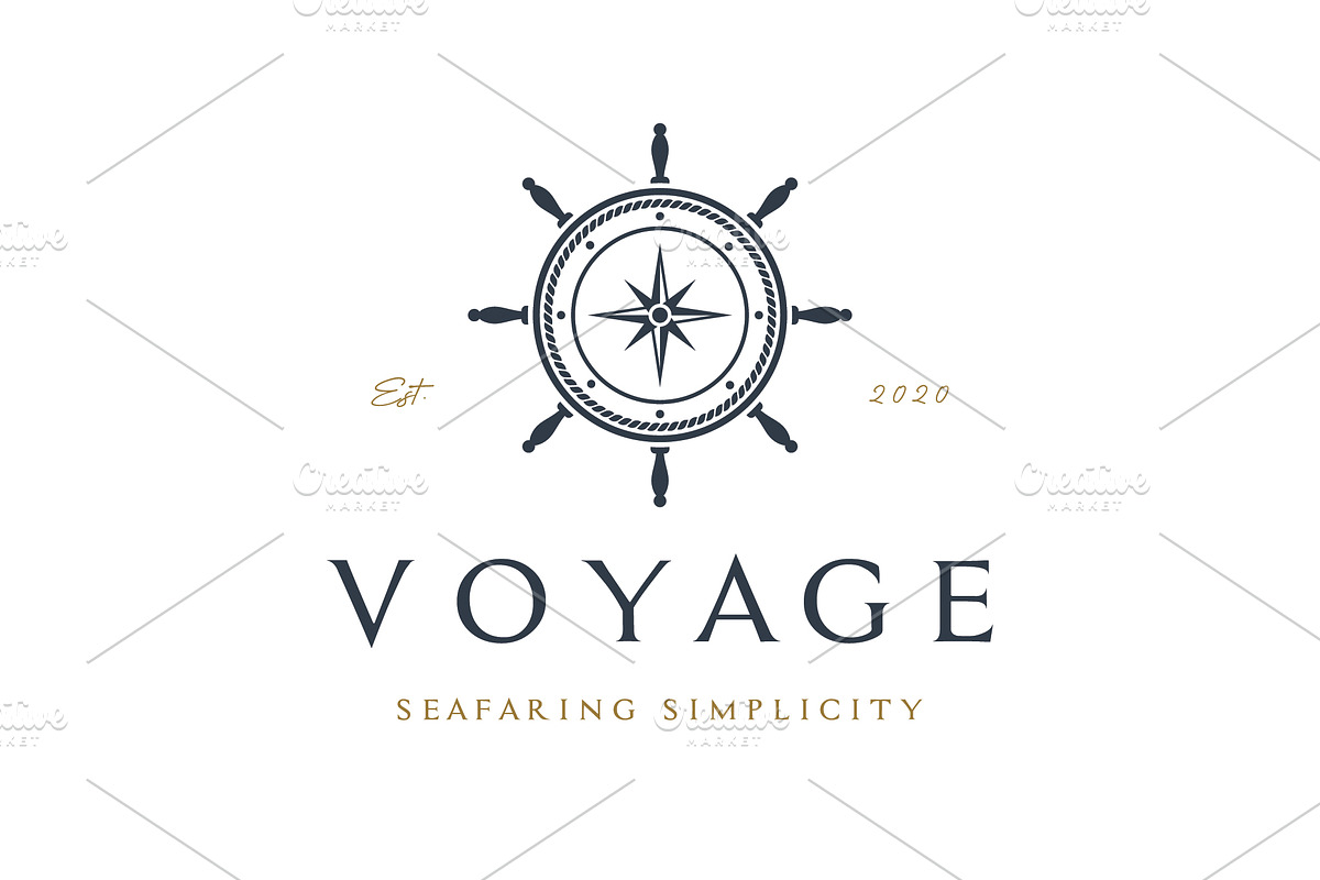 vintage sailor and compass logo., a Graphic by LOGOCREATIVE