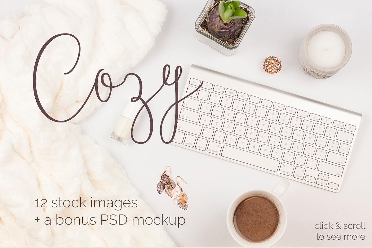 Cozy - 12 Stock Images + a bonus PSD, a Product Mockup by Kreanille Design