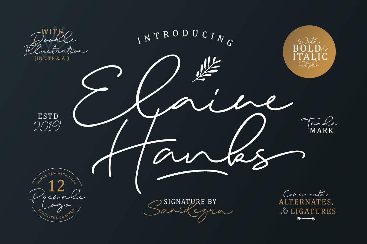 Elaine Hanks (+Feminine Logo Pack), a Script Font by Sarid Ezra (Photo 10 of 10)