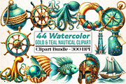 Watercolor Gold & Teal Nautical, an Illustration by DreamCafeArt (Thumbnail 1 of 5)