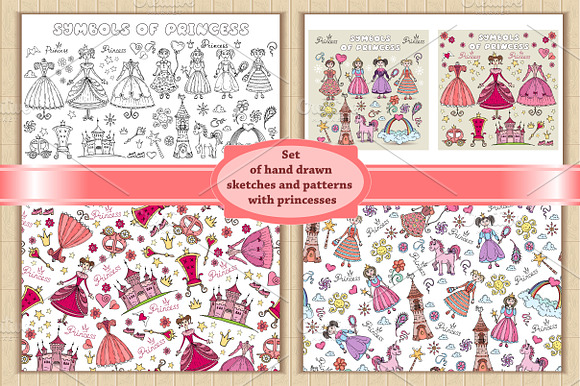 Set of hand drawn princess symbols preview 6