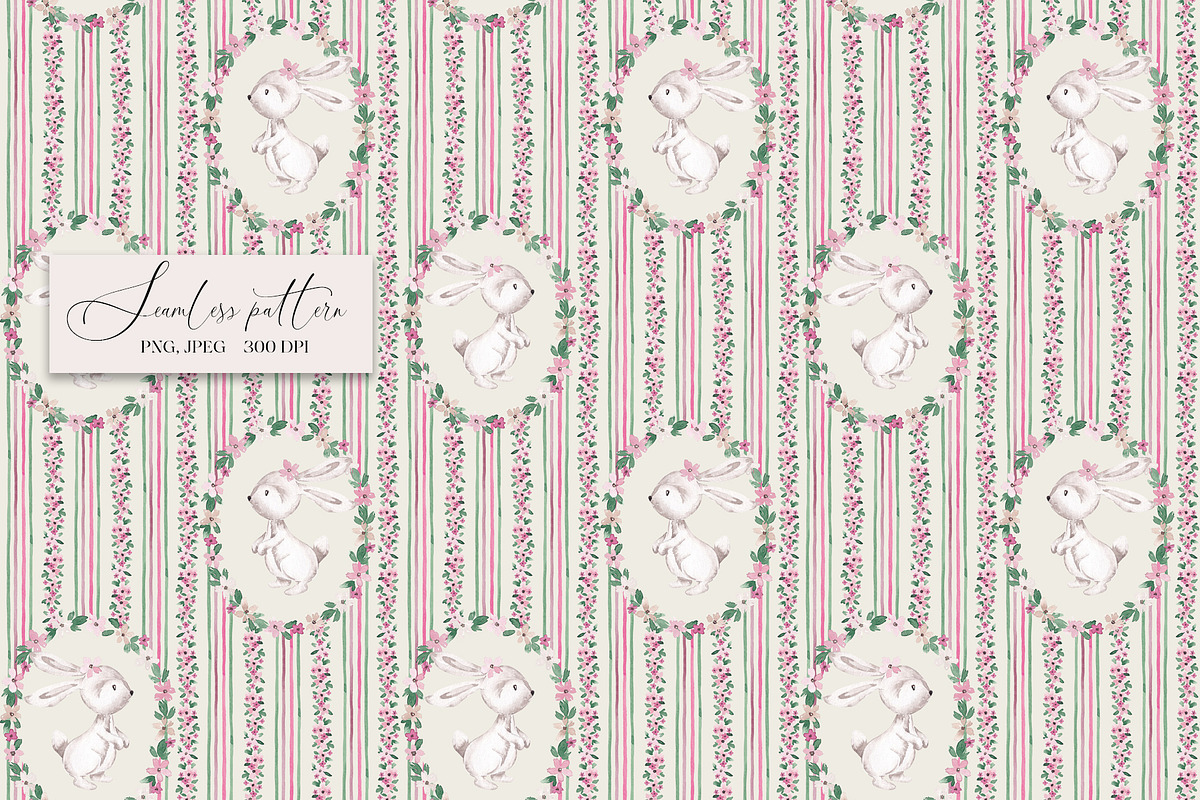 Bunny Card & Seamless pattern, a Pattern Graphic by SirenaArt (Photo 5 of 11)