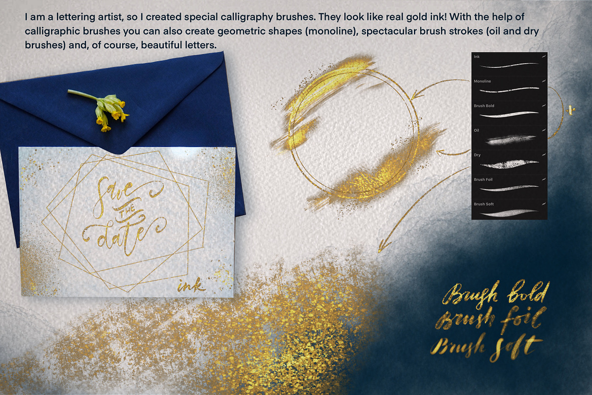 Pure Gold Procreate Brushset, a Brush Add-On by Letter Elfa Studio (Photo 5 of 12)
