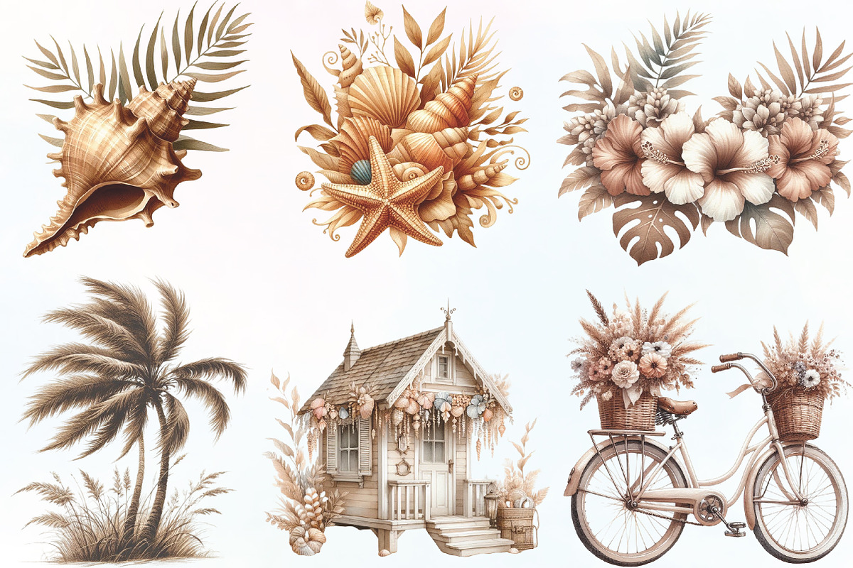 Sepia Tropical Beach Sublimation, an Illustration by CraftArtStudio (Photo 2 of 6)