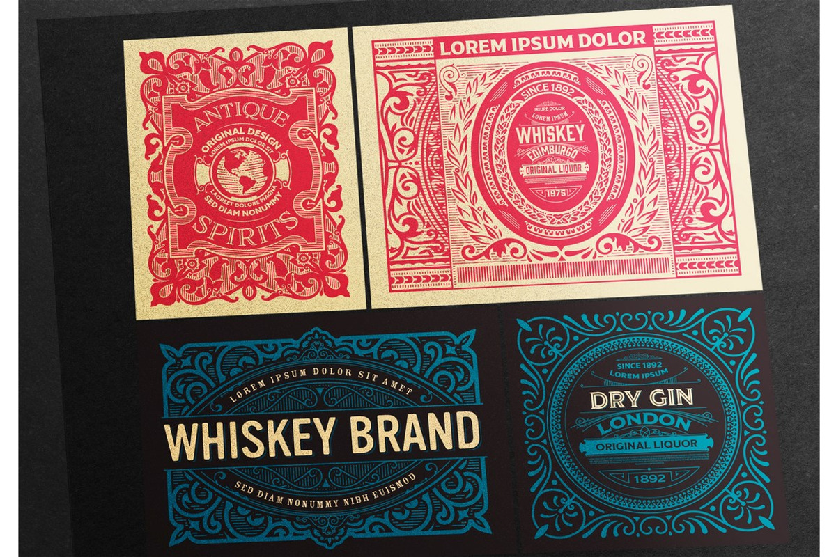 Set of 4 vintage labels  ready print, a Card Template by OneVectorStock (Photo 1 of 2)