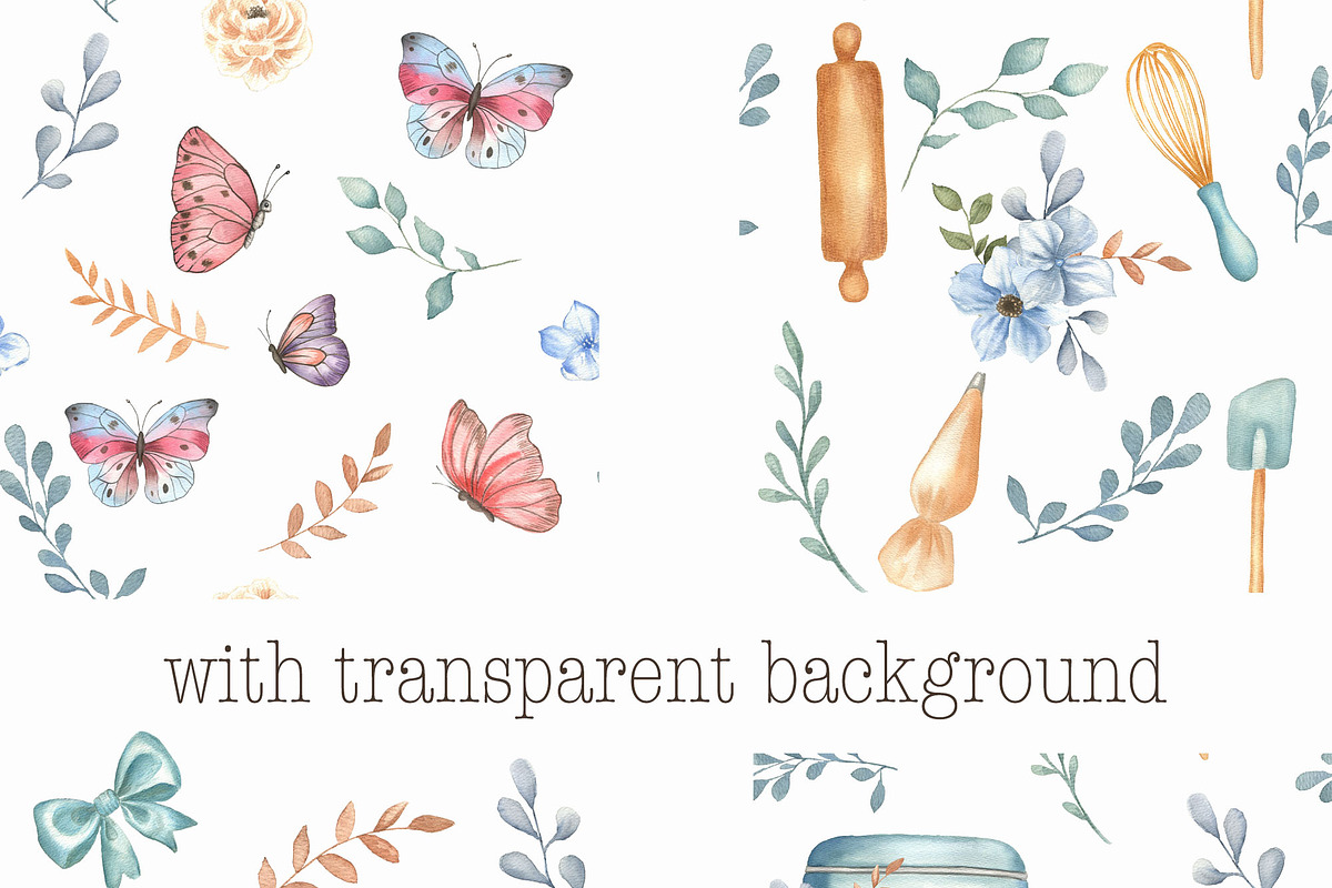 Watercolor blue Baking Clipart Set, an Illustration by ViolettaKh (Photo 5 of 9)