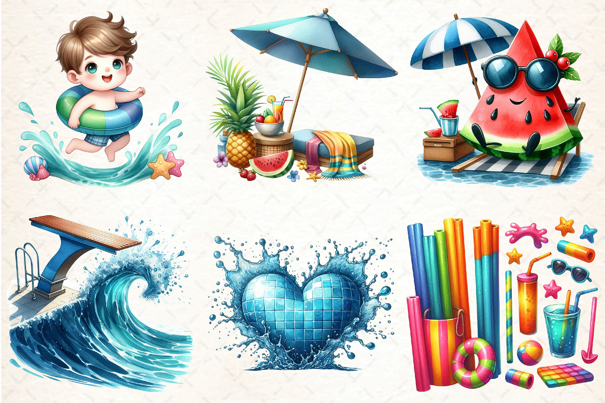 Summer Pool Party Clipart, an Illustration by DreamCafeArt (Photo 2 of 4)