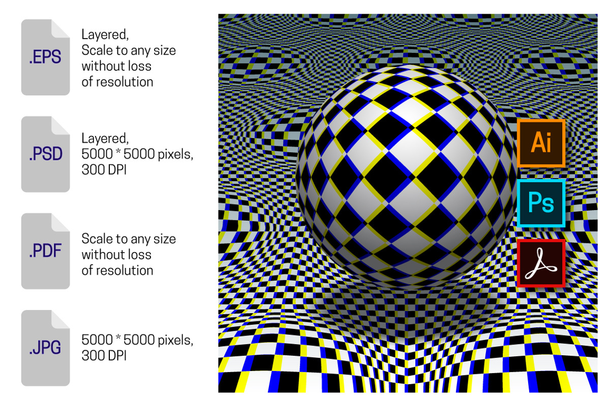 Optical art ball above surface, an Object Illustration by Guten Tag Vector (Photo 1 of 2)