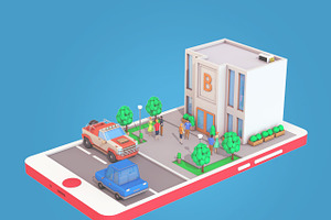 Low Poly Buildings On Mobile Phone