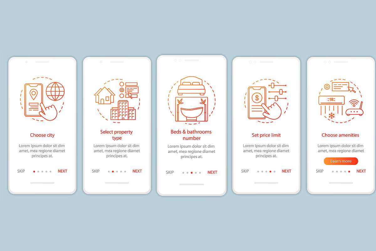 Property rental mobile app pages, an App Template by IMG Visuals