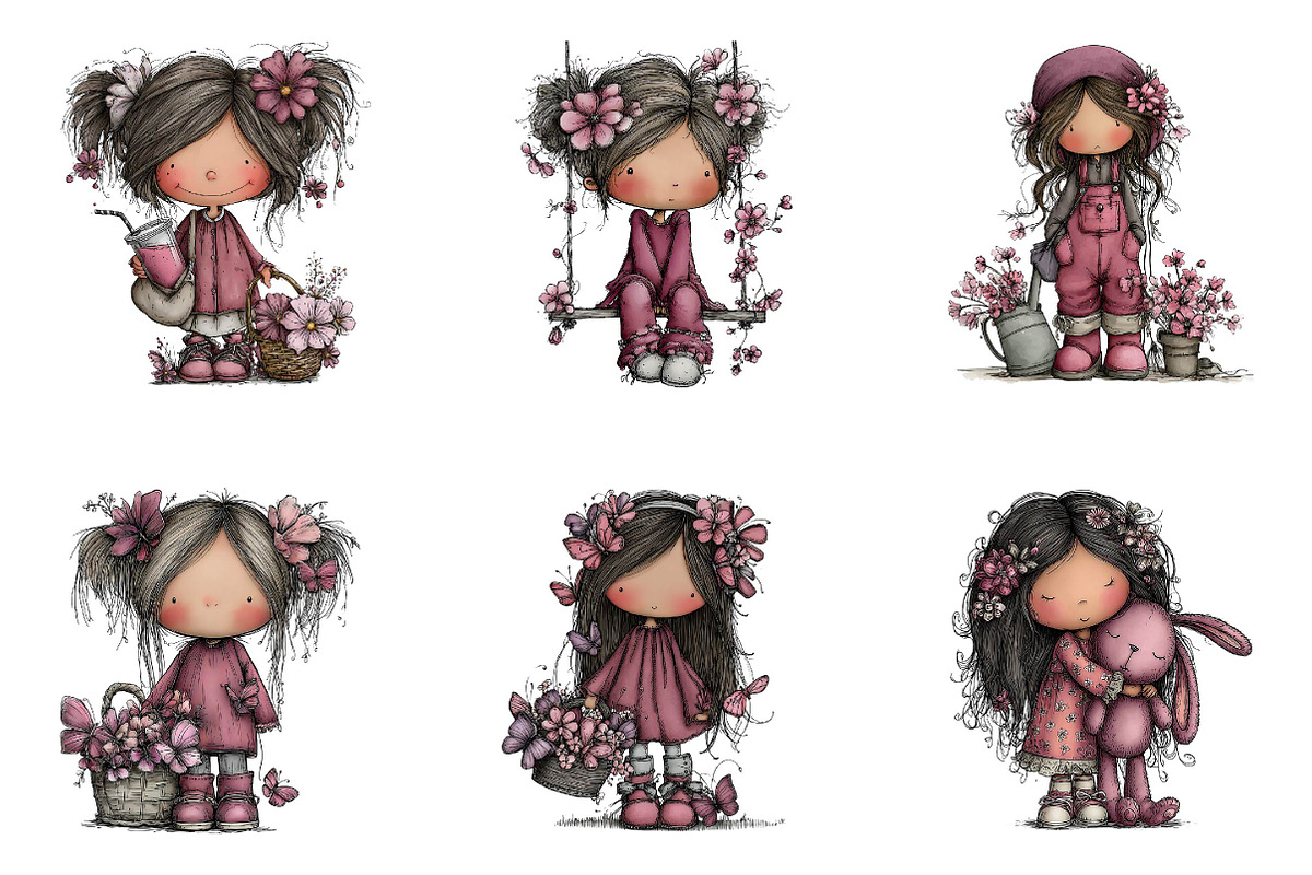 Whimsical Spring Girl Clipart, an Illustration by CreationArt (Photo 7 of 7)