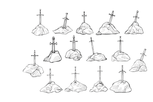 sword in stone handdrawn collection, an Object Graphic by nikagraphic