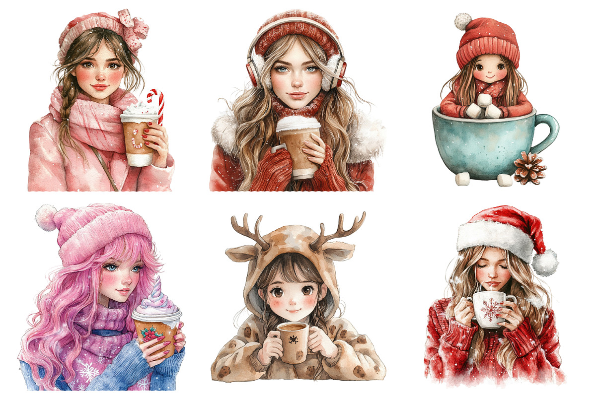 Christmas Coffee Girl Clipart, an Illustration by Daily.Designs (Photo 3 of 5)