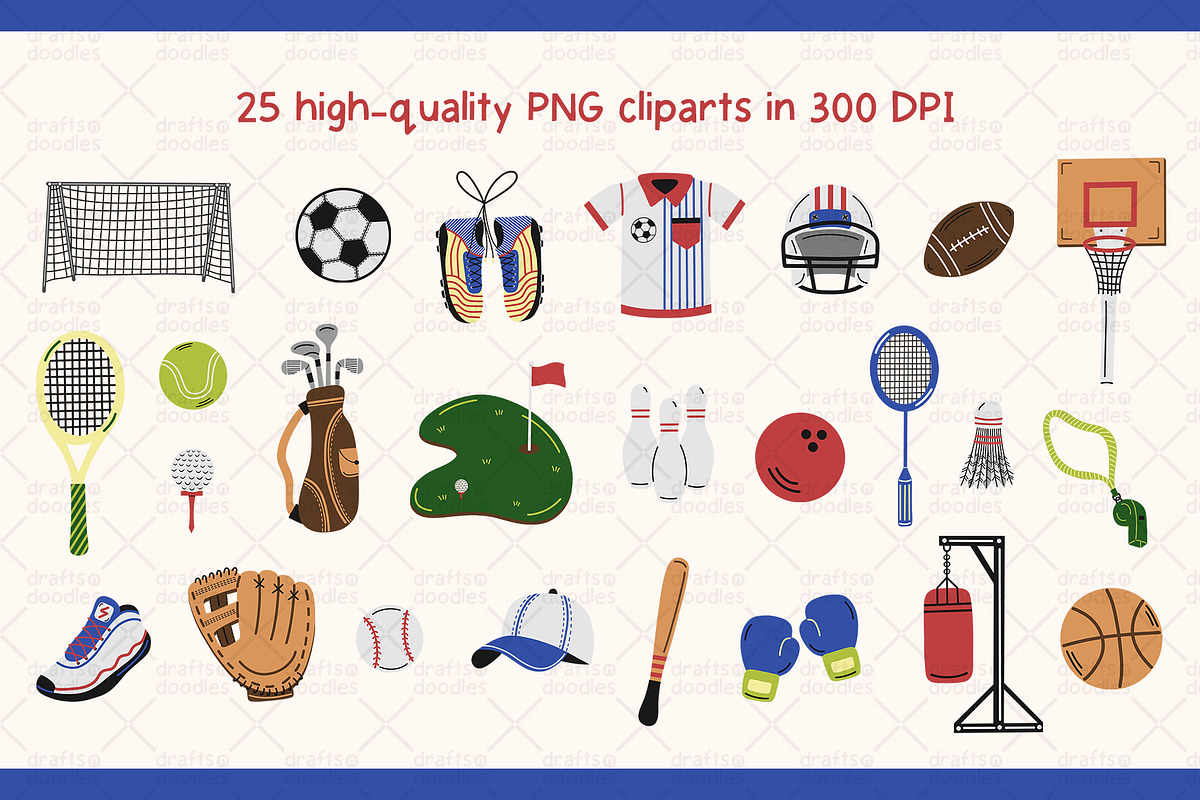 Sports Equipment Graphic Set, a Pattern Graphic by Drafts n Doodles (Photo 2 of 11)