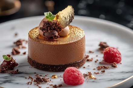 Elegant chocolate mousse dessert top, a Background Photo by Pixeness