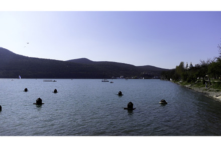 A large lake near the mountains and, a Nature Photo by Media Whale Stock
