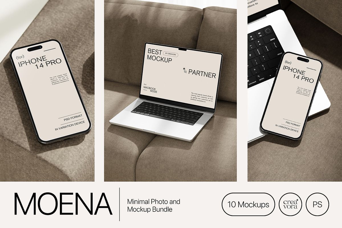 Moena - Minimal Mockup Bundle, a Device Mockup by Creavora (Photo 1 of 5)