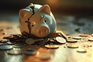 Broken piggy bank with coins, a Photo by AlyaAnd