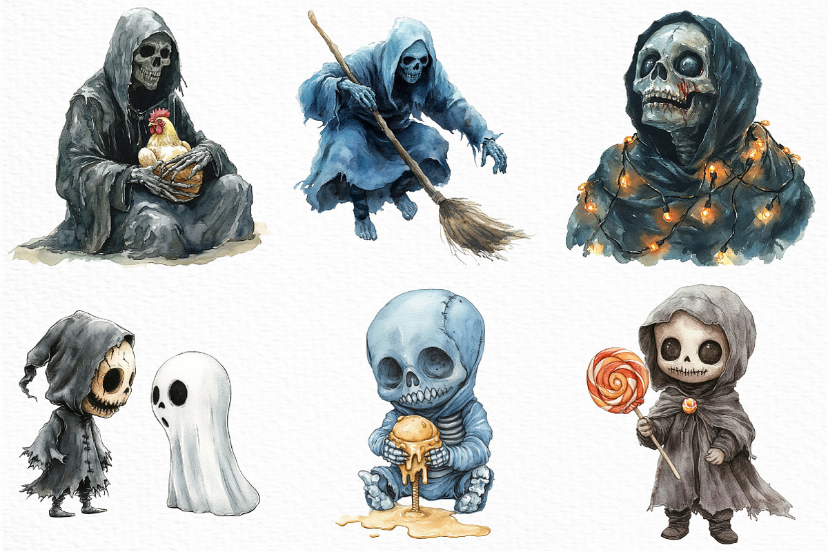 Halloween Funny Reaper Clipart, an Illustration by Craft Nest (Photo 2 of 6)