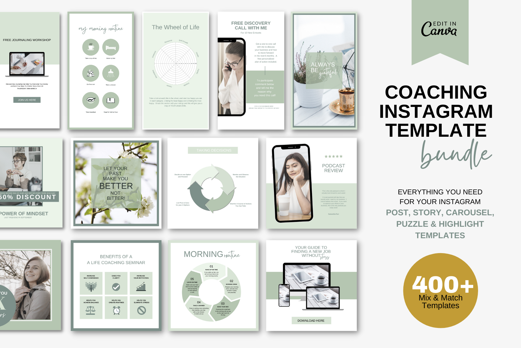 COACHING INSTAGRAM CANVA BUNDLE, a Social Media Template by Jennifer ...