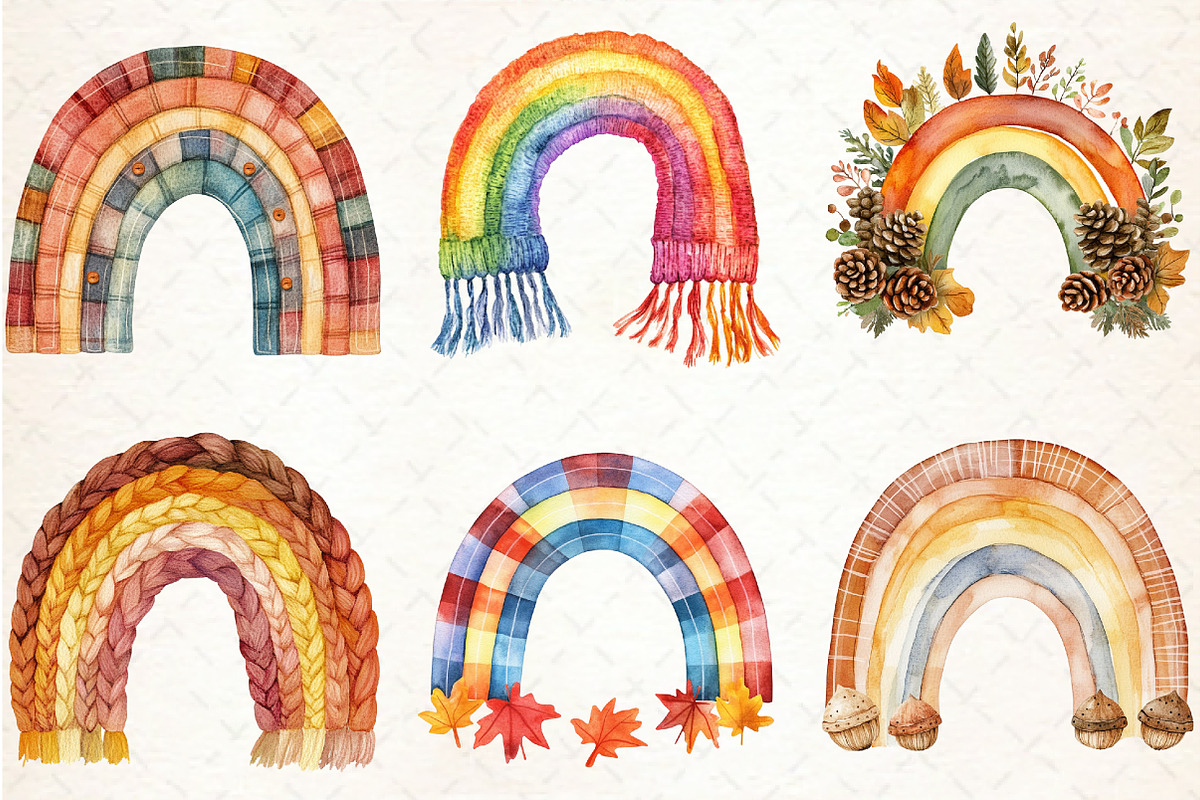 Watercolor Rainbow Autumn Clipart, an Illustration by Libby Wishes (Photo 4 of 7)