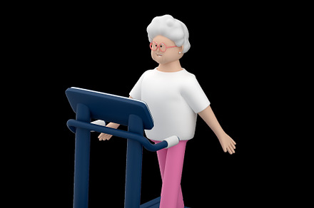 Senior woman character walking