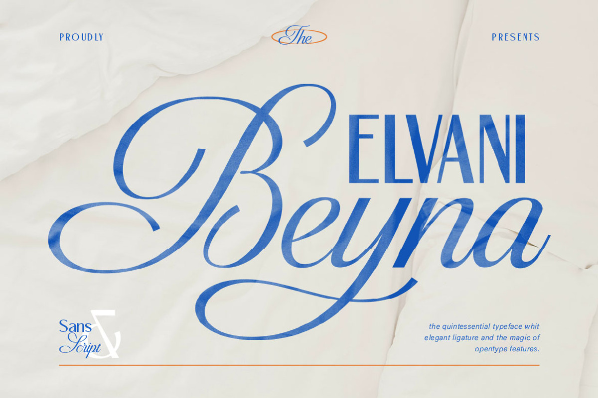 Beyna Elvani - Elegant Sans & Script, a Script Font by Burntilldead (Photo 1 of 12)