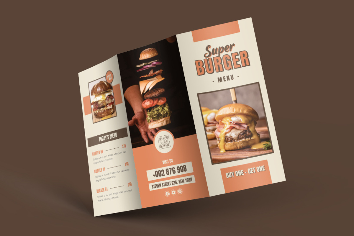 Burger Menu Trifold Brochure, a Brochure Template by Rahardi Creative