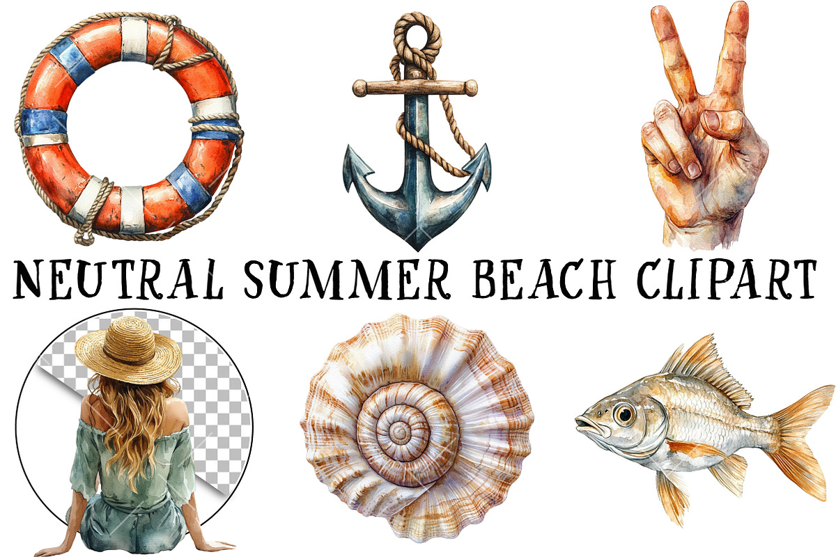 Neutral Summer Beach Clipart, an Illustration by OK Design (Photo 2 of 6)