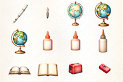 School Supplies Watercolor Clipart, an Illustration by CrexoraLab (Thumbnail 2 of 5)