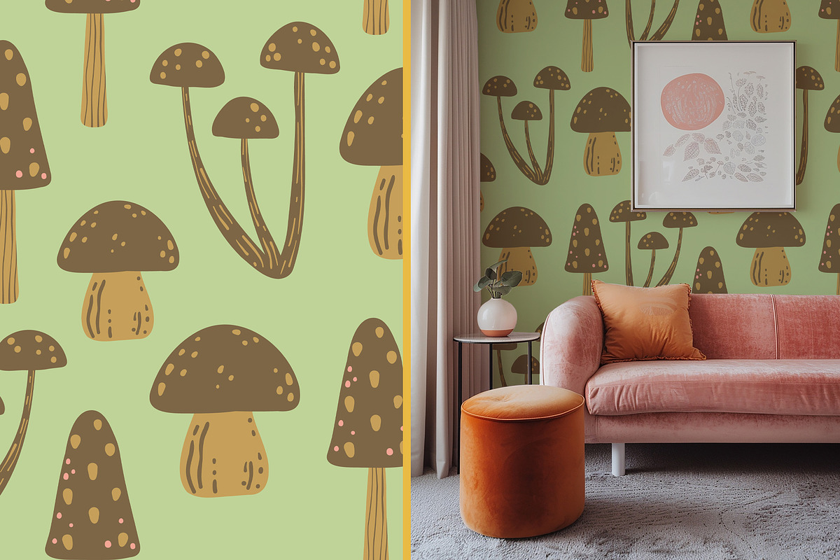Woodland Mushrooms pattern & clipart, a Seasonal Illustration by Carpet Tapete Pretzel (Photo 10 of 13)