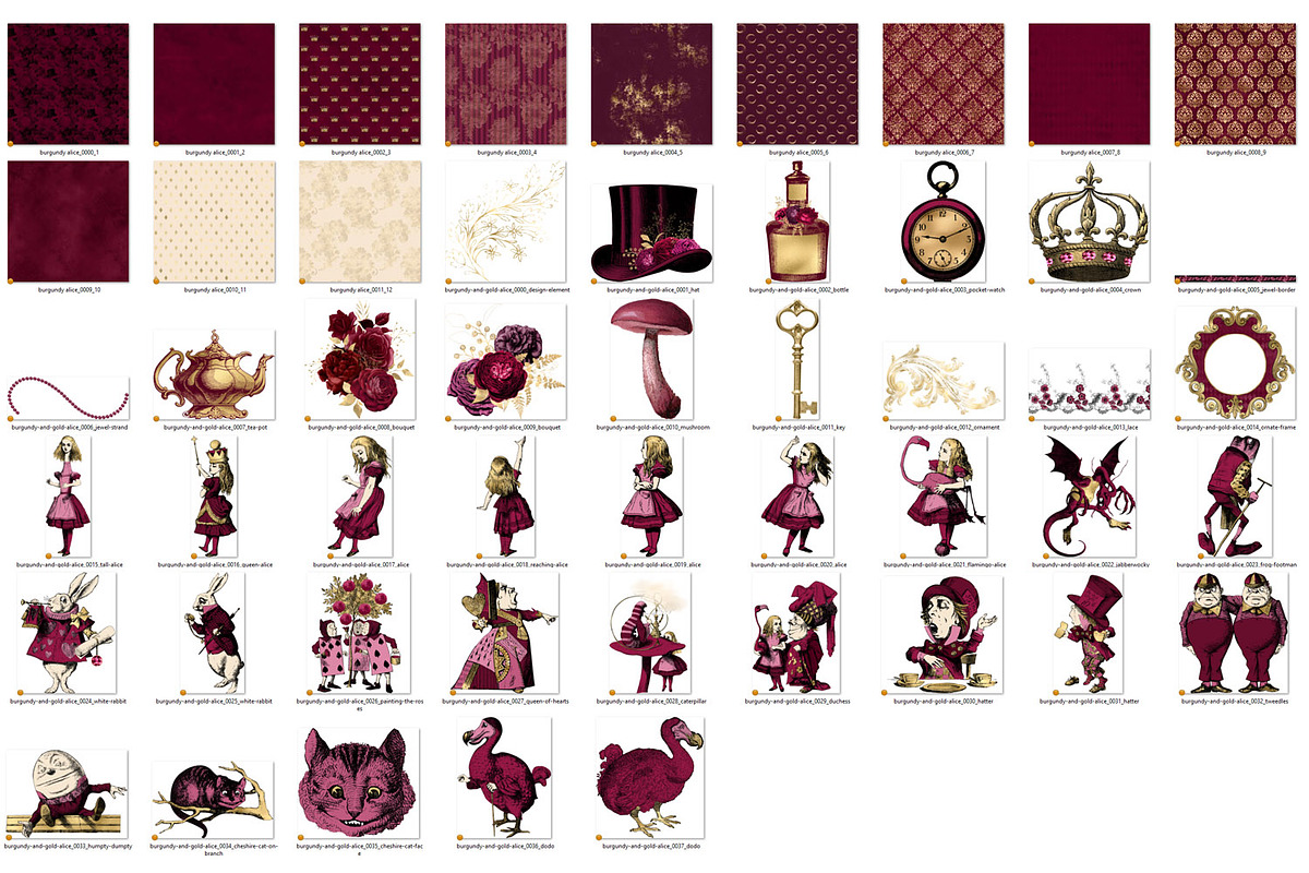 Burgundy & Gold Alice Graphics, an Illustration by Digital Curio (Photo 4 of 5)