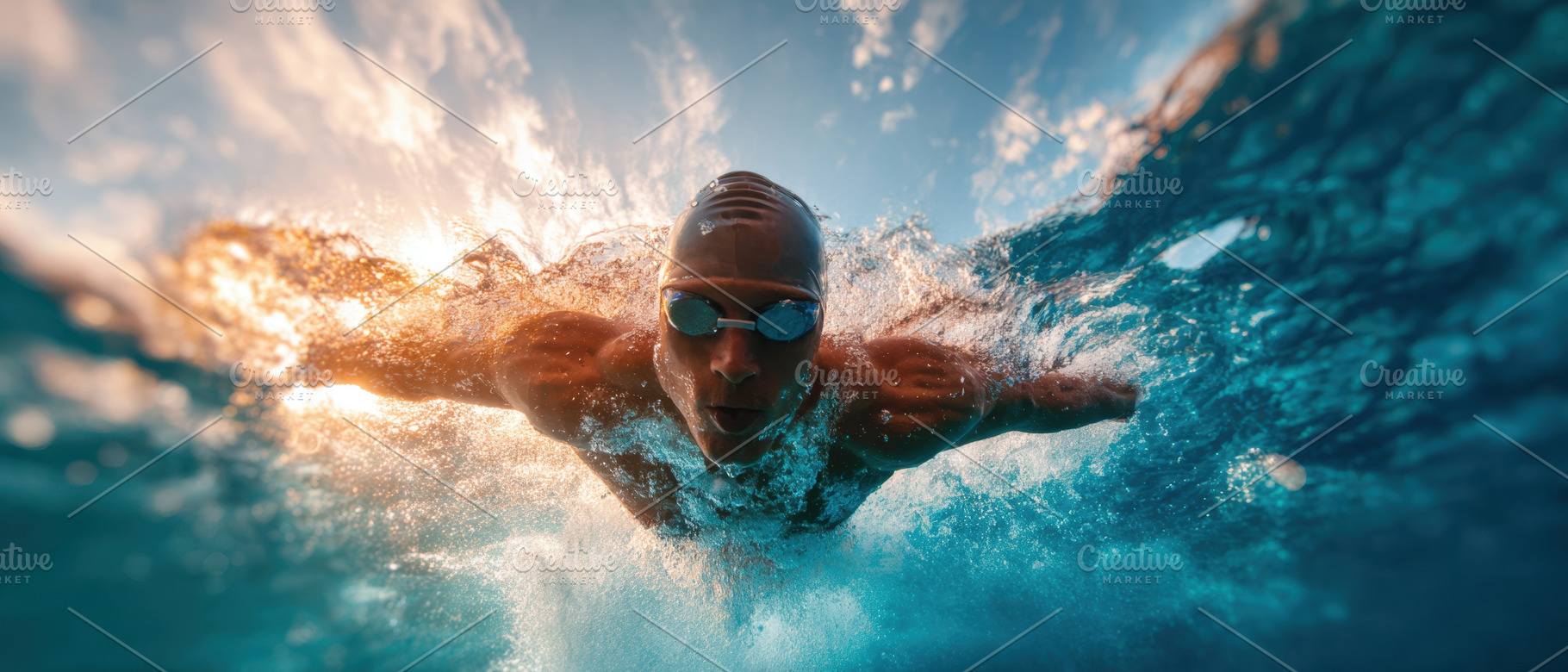 Swimmer Performing Butterfly Stroke at Sunset, a Sports & Recreation Photo by AlyaAnd