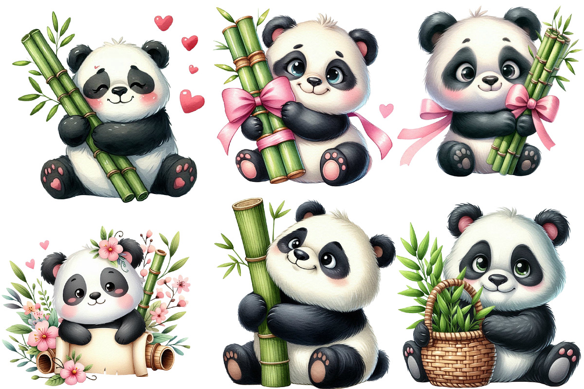 Watercolor Panda with Bamboo Clipart, an Animal Illustration by Designworld (Photo 4 of 6)