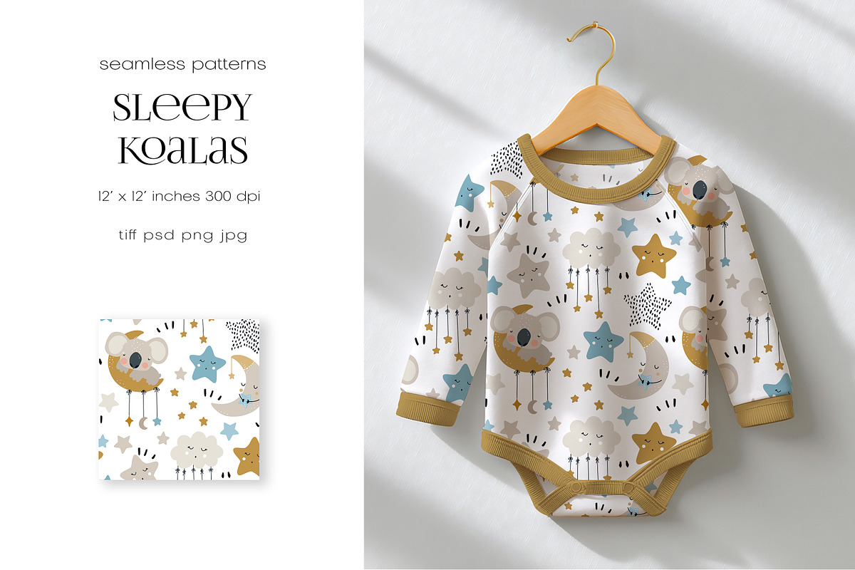 Sleepy Koalas – Seamless Patterns, a Pattern Graphic by PROTEA Watercolor Studio (Photo 4 of 9)